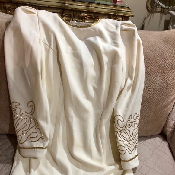 HW Collections New Cream w/Gold Trim Dress - Picture 2 of 4